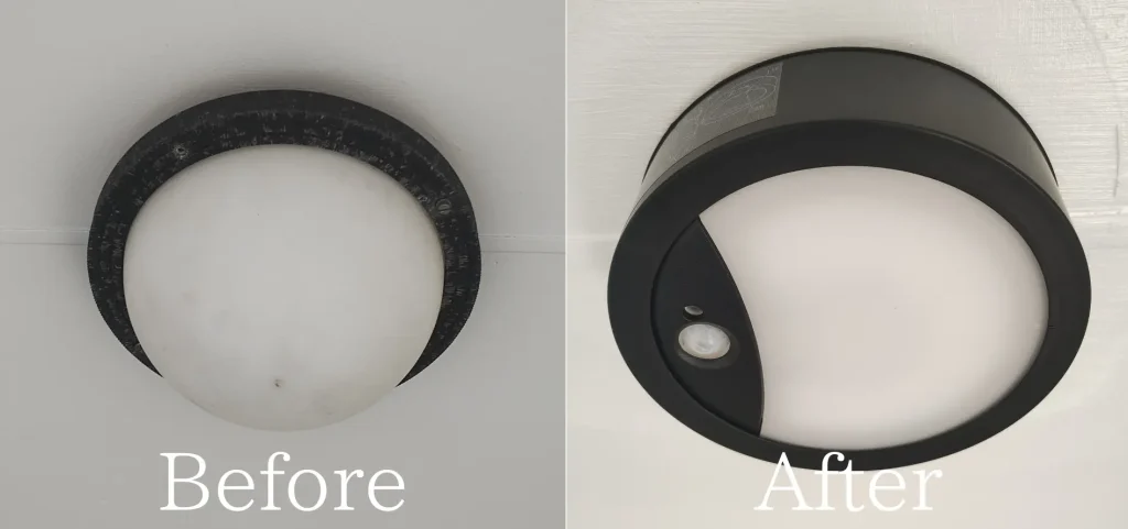 潟上市ポーチライト交換Before・After画像