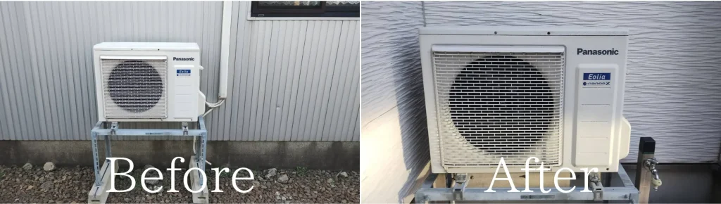 秋田市、エアコン移設（室外機）Before・After画像